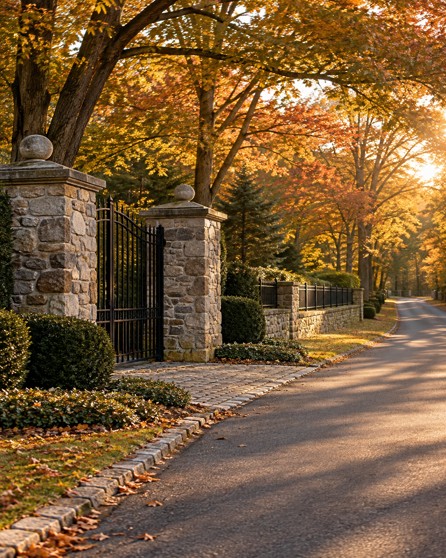 A stone gate along a Mendham New Jersey country lane, illustrative