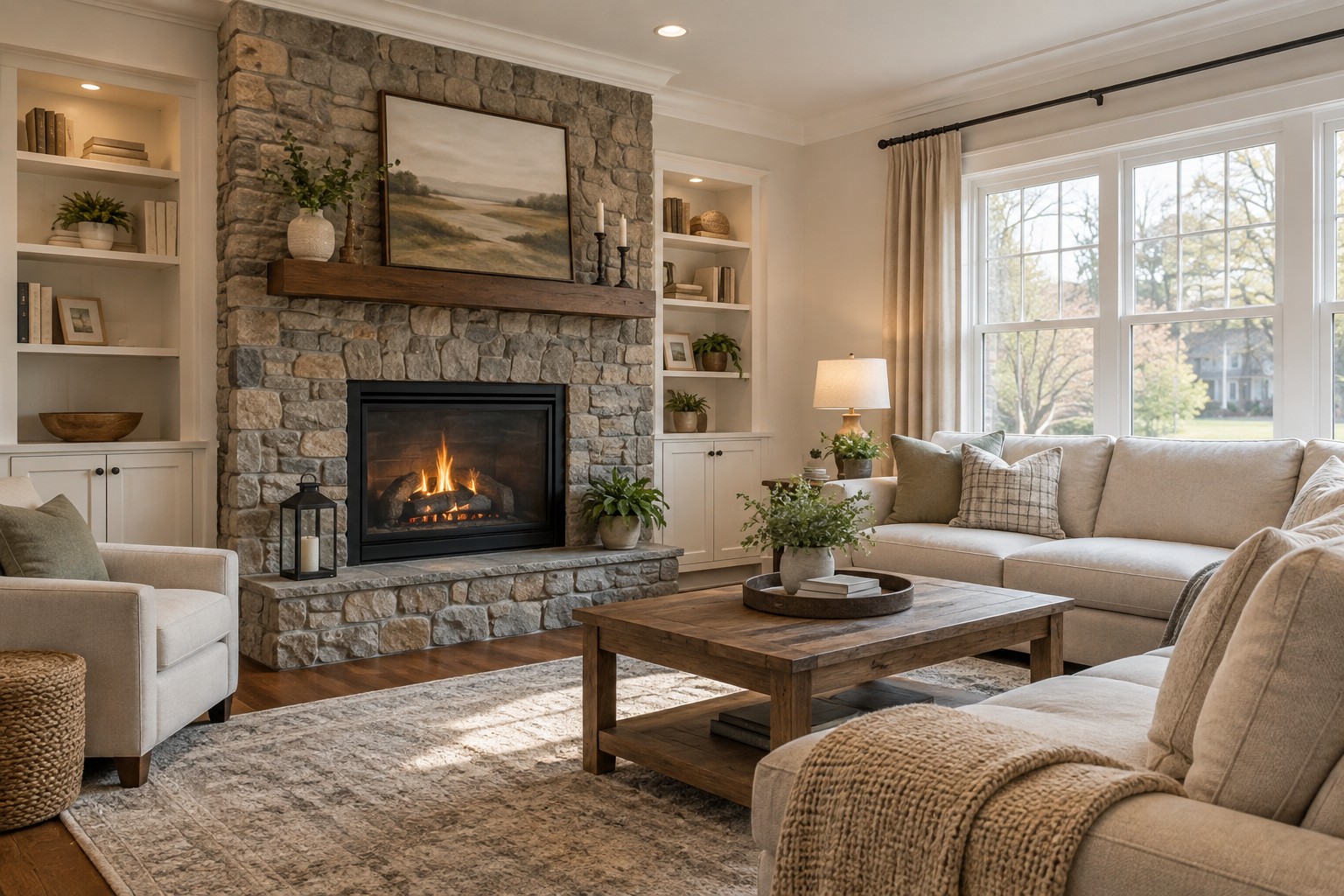 A cozy New Jersey living room, illustrative